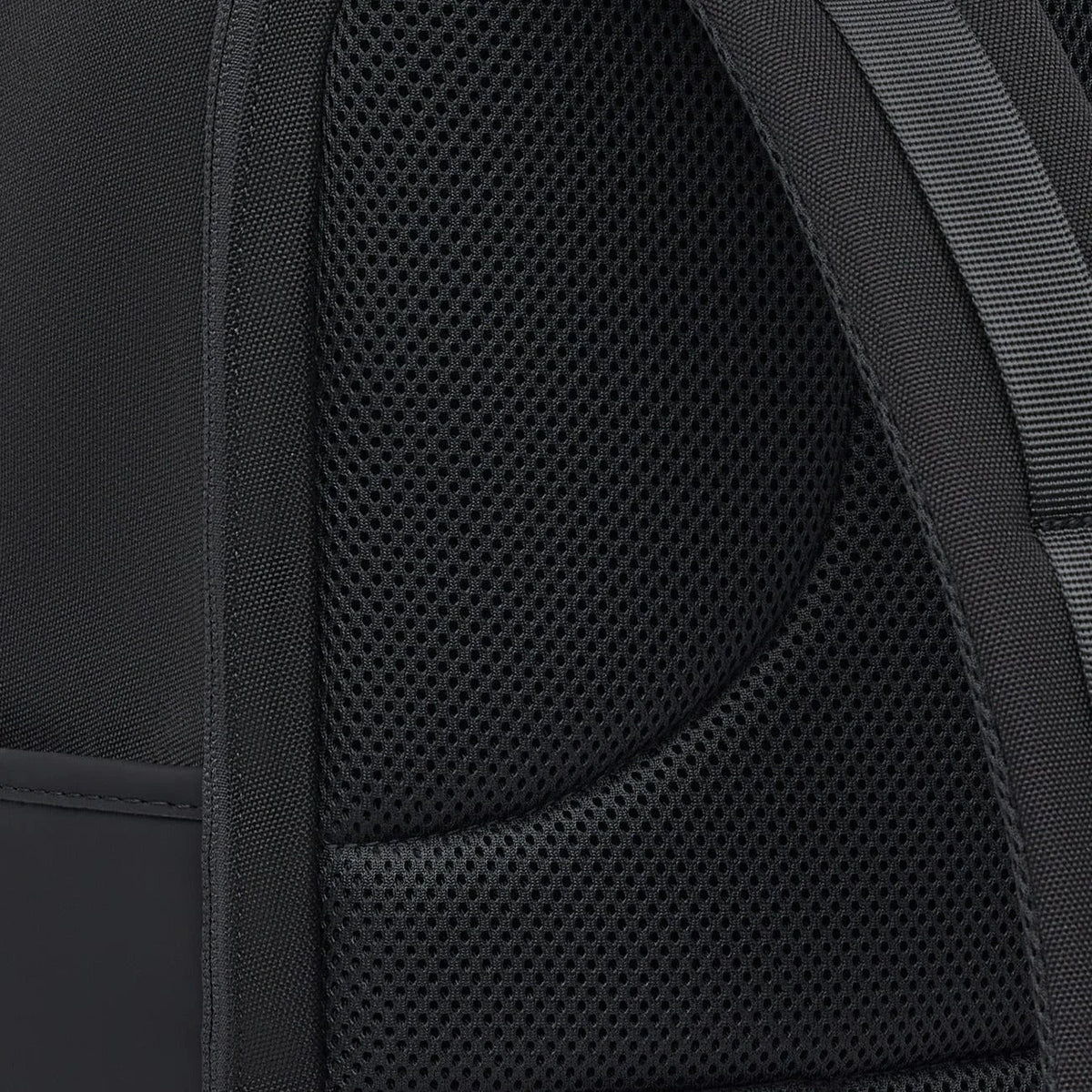Close-up of the padded mesh back panel and shoulder strap