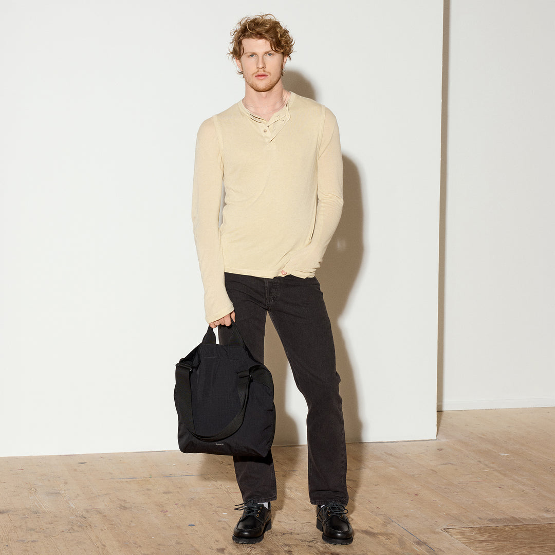 Sandqvist GRID Shopper Bag in Black with top handles and adjustable shoulder strap