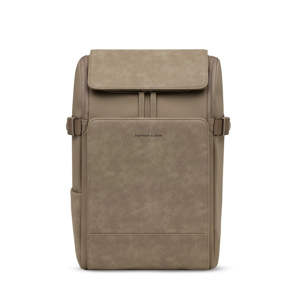 Kapten & Son Bali Medium Backpack in walnut — vegan suede travel backpack with flap closure