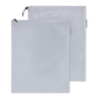 Two included pouches in light grey: one zipped, one drawstring