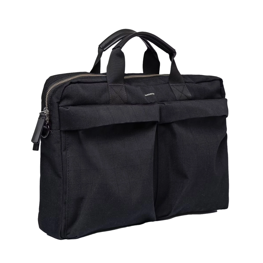 Sandqvist Everyday Briefcase in black, side profile showing slim design