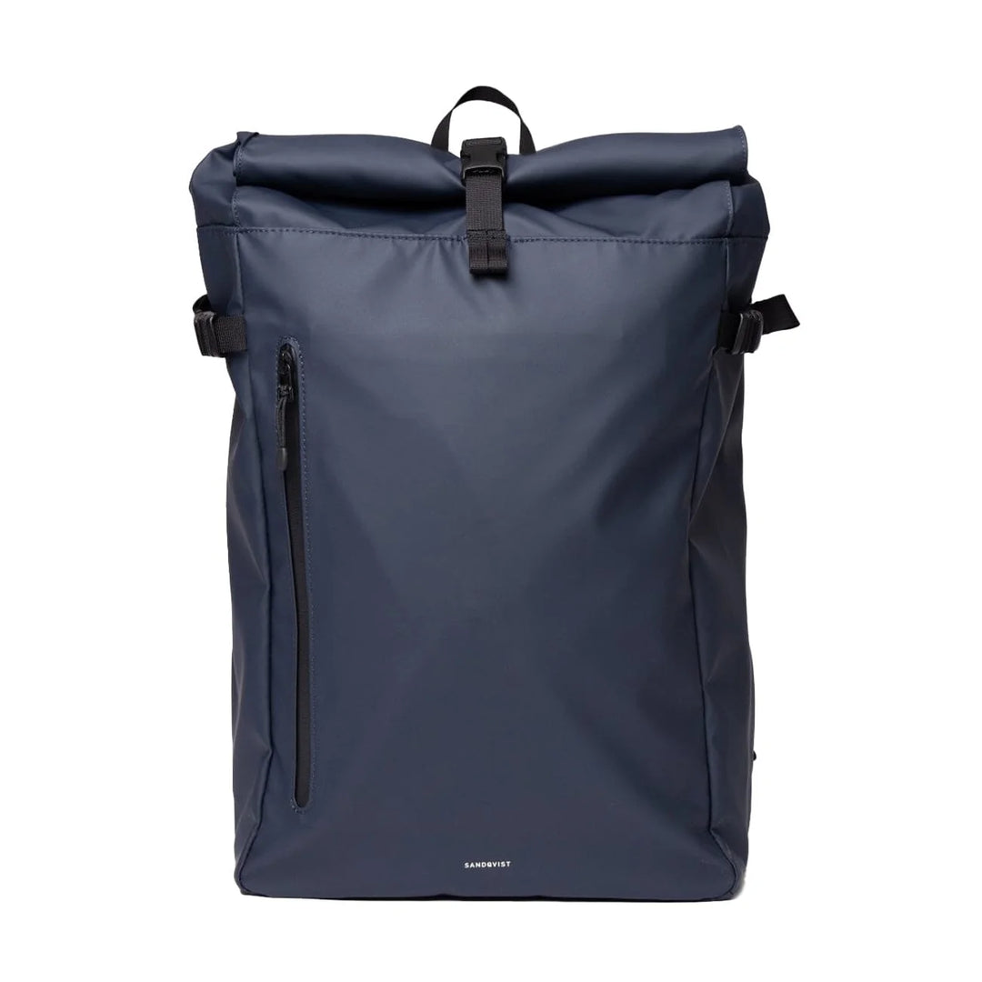 Sandqvist Stream Slim Rolltop L in navy blue, front view
