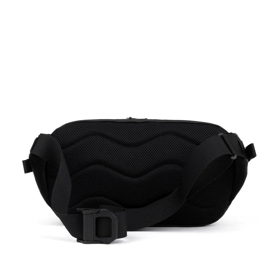 Padded mesh back panel with adjustable strap and buckle