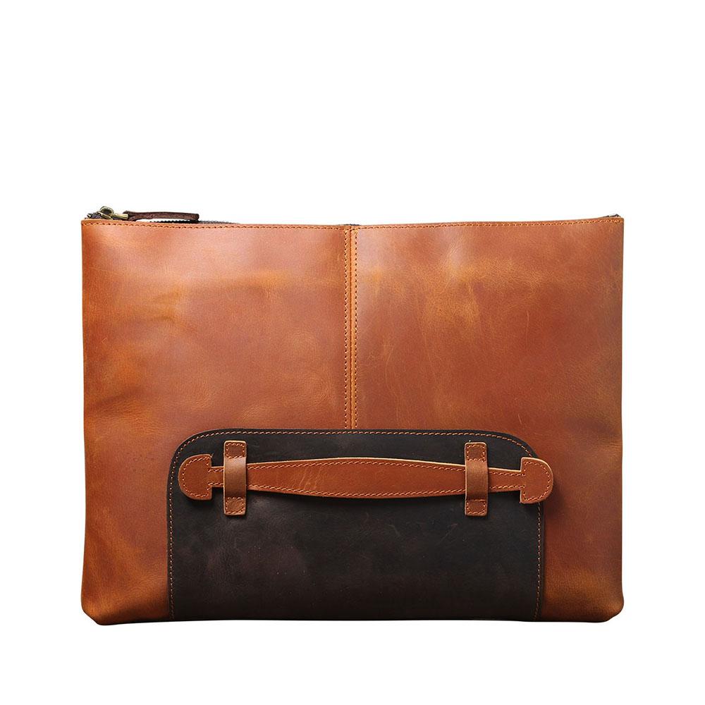 coffee leather laptop pouch