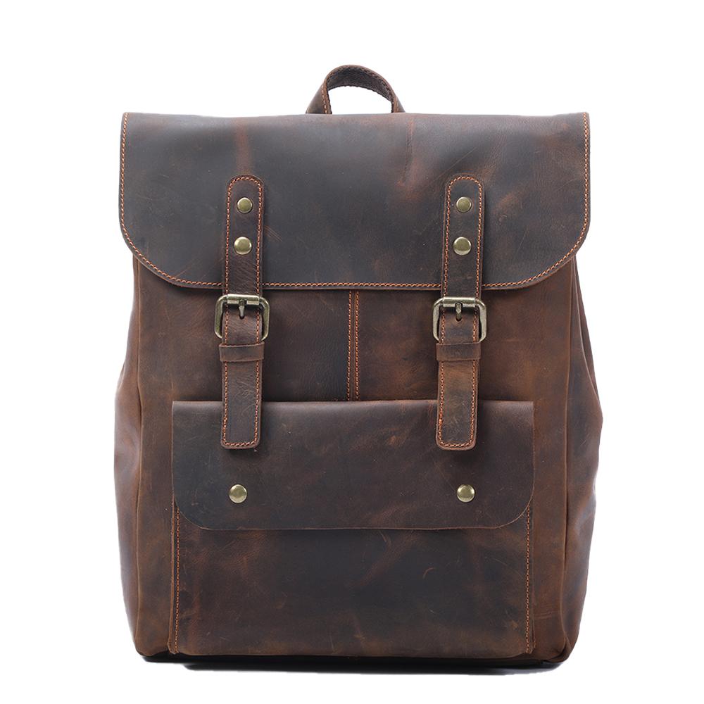 vintage leather backpack, brown, alba