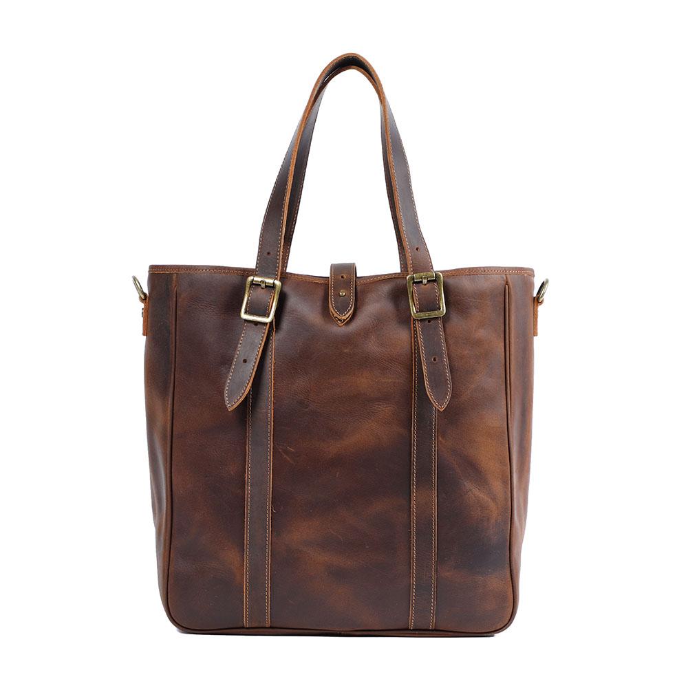 vintage leather tote bag, coffee, vintage cow genuine leather, Olana